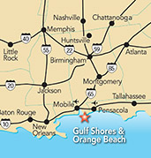 阿拉巴马州海湾海岸和奥兰治海滩的区域地图